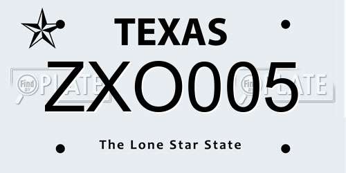 ZXO005 Texas License Plate
