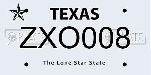 ZXO008 Texas License Plate
