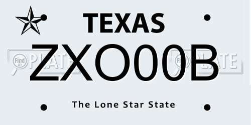 ZXO00B Texas License Plate