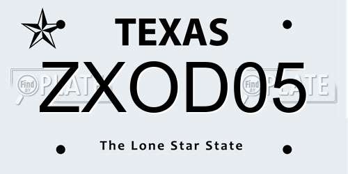 ZXOD05 Texas License Plate