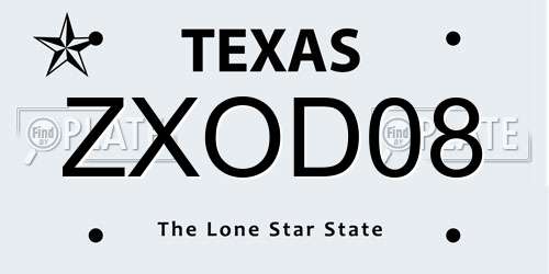 ZXOD08 Texas License Plate