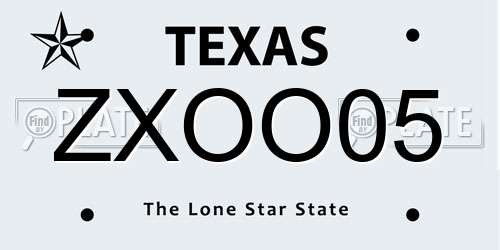 ZXOO05 Texas License Plate