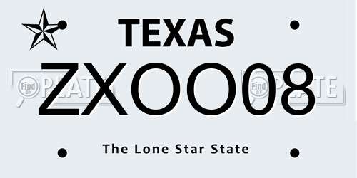 ZXOO08 Texas License Plate