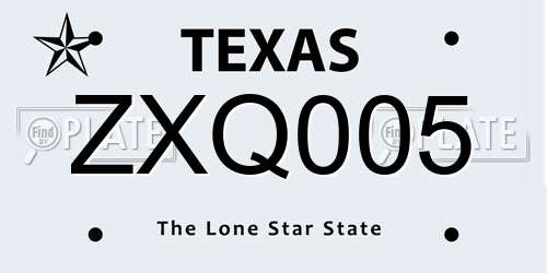 ZXQ005 Texas License Plate