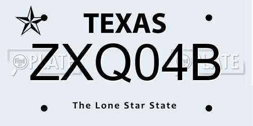 ZXQ04B Texas License Plate