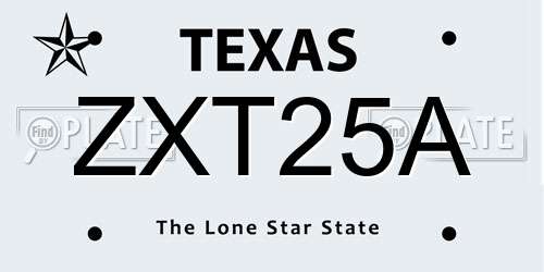 ZXT25A Texas License Plate