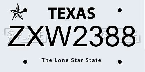 ZXW2388 Texas License Plate