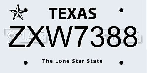 ZXW7388 Texas License Plate