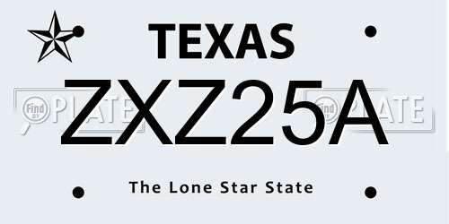 ZXZ25A Texas License Plate