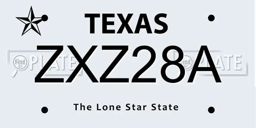 ZXZ28A Texas License Plate
