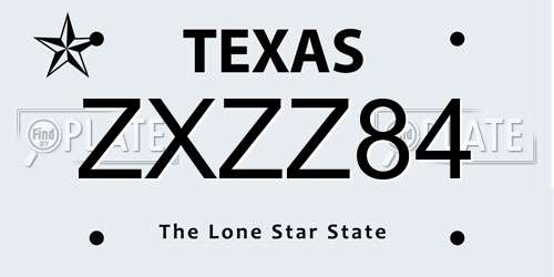 ZXZZ84 Texas License Plate