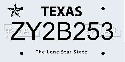 ZY2B253 Texas License Plate