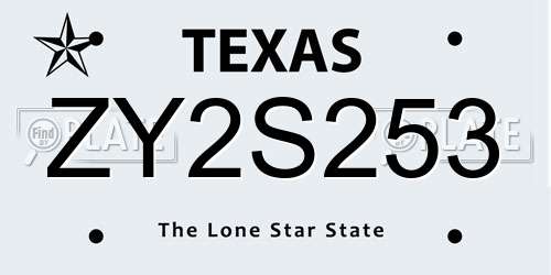 ZY2S253 Texas License Plate