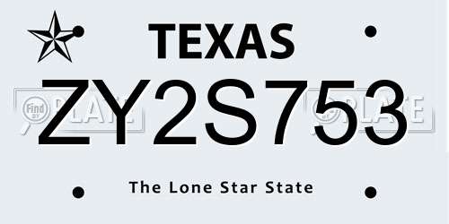 ZY2S753 Texas License Plate