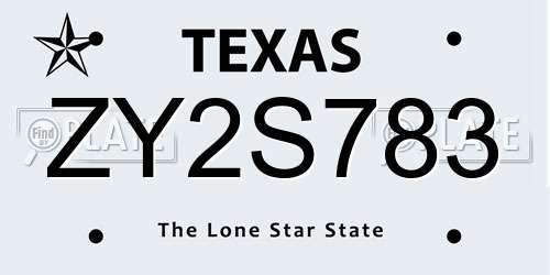 ZY2S783 Texas License Plate
