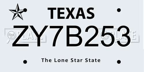 ZY7B253 Texas License Plate