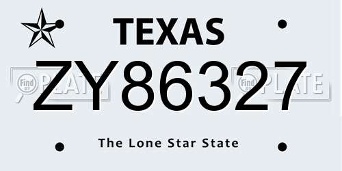 ZY86327 Texas License Plate