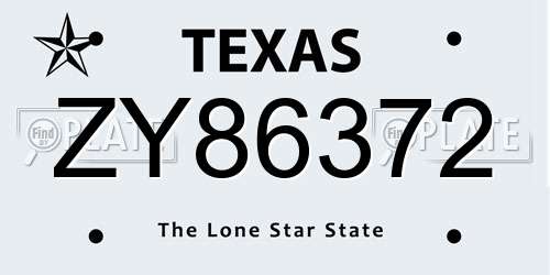 ZY86372 Texas License Plate