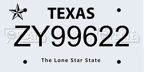 ZY99622 Texas License Plate