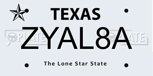 ZYAL8A Texas License Plate