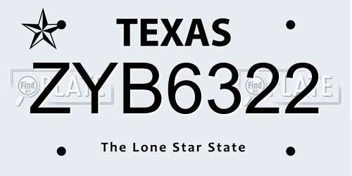 ZYB6322 Texas License Plate