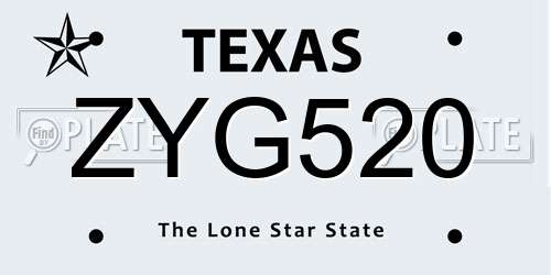 ZYG520 Texas License Plate