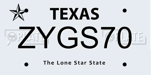ZYGS70 Texas License Plate