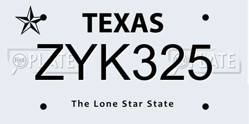 ZYK325 Texas License Plate