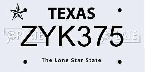 ZYK375 Texas License Plate