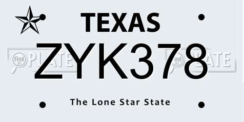 ZYK378 Texas License Plate