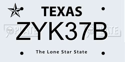 ZYK37B Texas License Plate