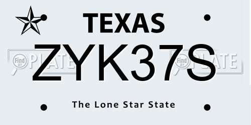 ZYK37S Texas License Plate
