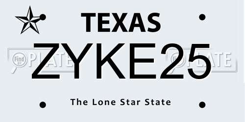 ZYKE25 Texas License Plate