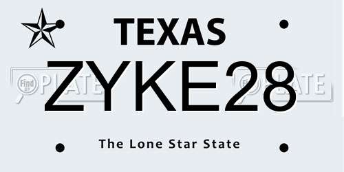 ZYKE28 Texas License Plate