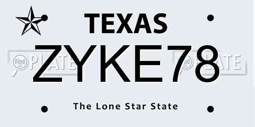 ZYKE78 Texas License Plate
