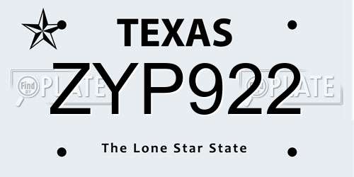 ZYP922 Texas License Plate