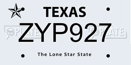 ZYP927 Texas License Plate