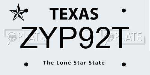 ZYP92T Texas License Plate
