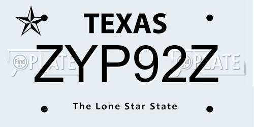 ZYP92Z Texas License Plate