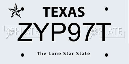 ZYP97T Texas License Plate