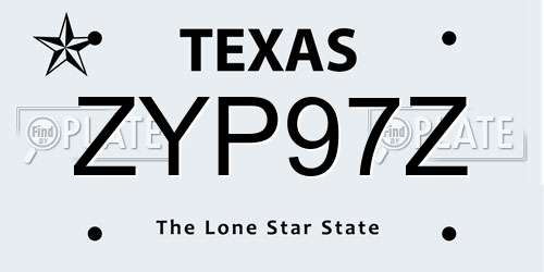 ZYP97Z Texas License Plate