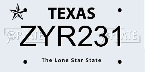 ZYR231 Texas License Plate