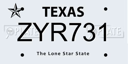 ZYR731 Texas License Plate