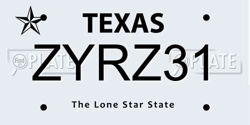 ZYRZ31 Texas License Plate