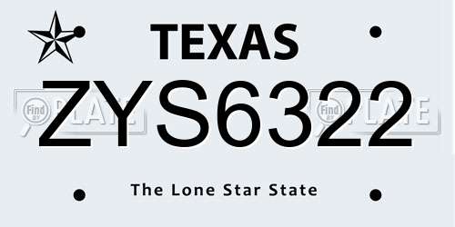 ZYS6322 Texas License Plate