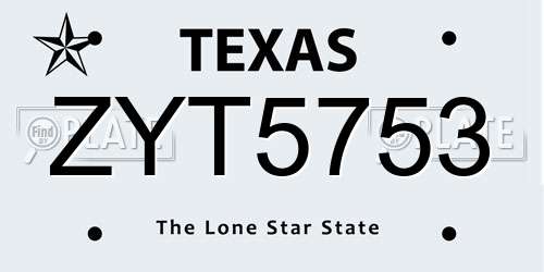 ZYT5753 Texas License Plate