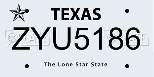 ZYU5186 Texas License Plate