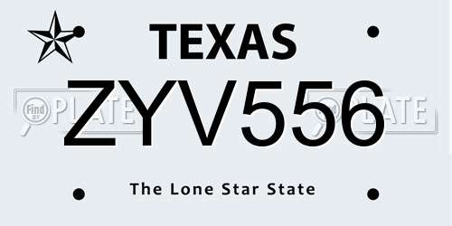 ZYV556 Texas License Plate