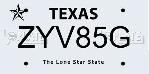 ZYV85G Texas License Plate