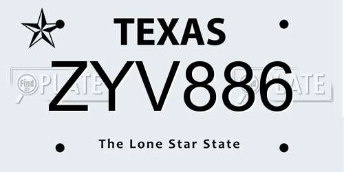 ZYV886 Texas License Plate